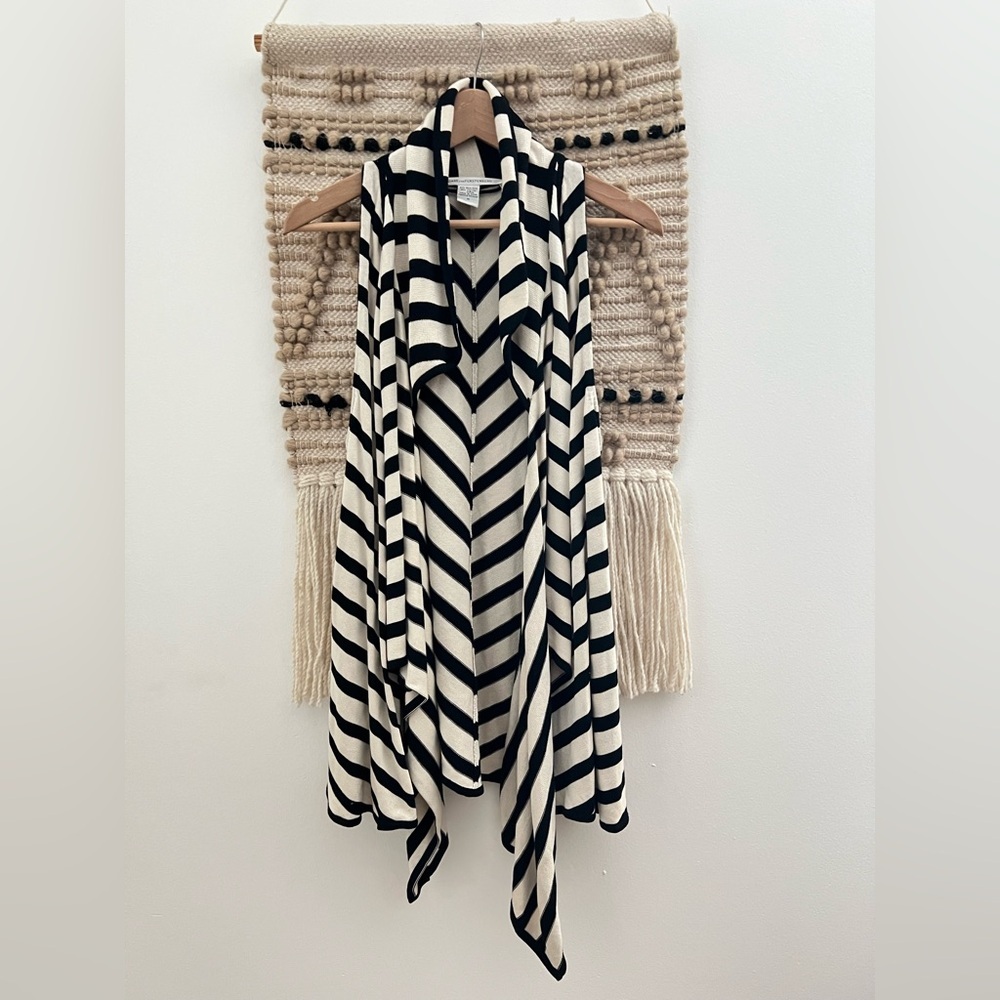 Diane Von Furstenberg Black and Cream Striped Cardigan